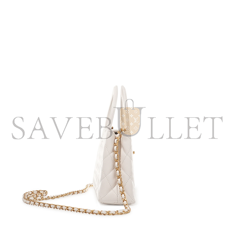 Ch*el master white quilted calfskin mini kelly bag brushed gold hardware as4416 (19*13*7cm)